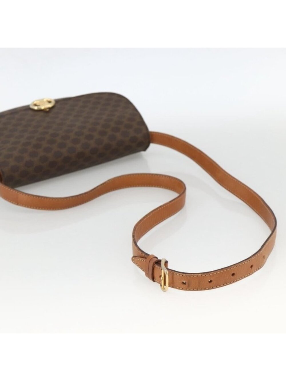 Authentic CELINE Macadam Canvas Shoulder Bag PVC Leather Brown Gold - Picture 14 of 16
